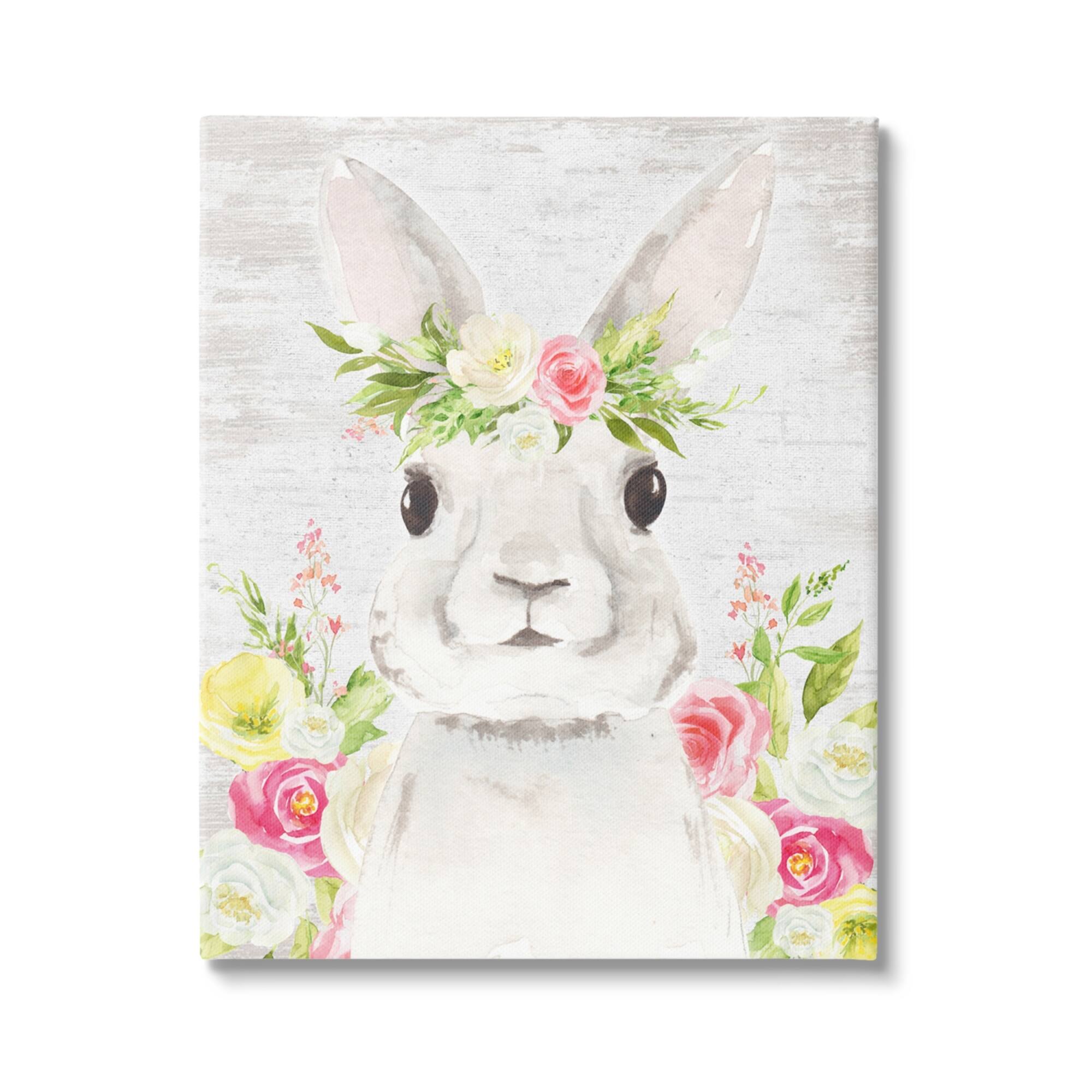Stupell Industries Rustic Easter Bunny Flower Crown Spring Bouquet Canvas Wall Art